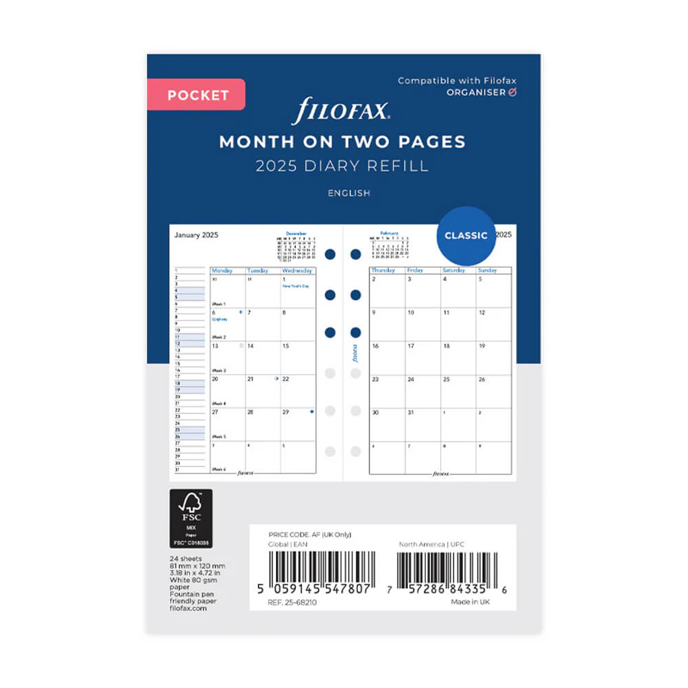 Filofax Month on Two Pages Diary Pocket 2025 English